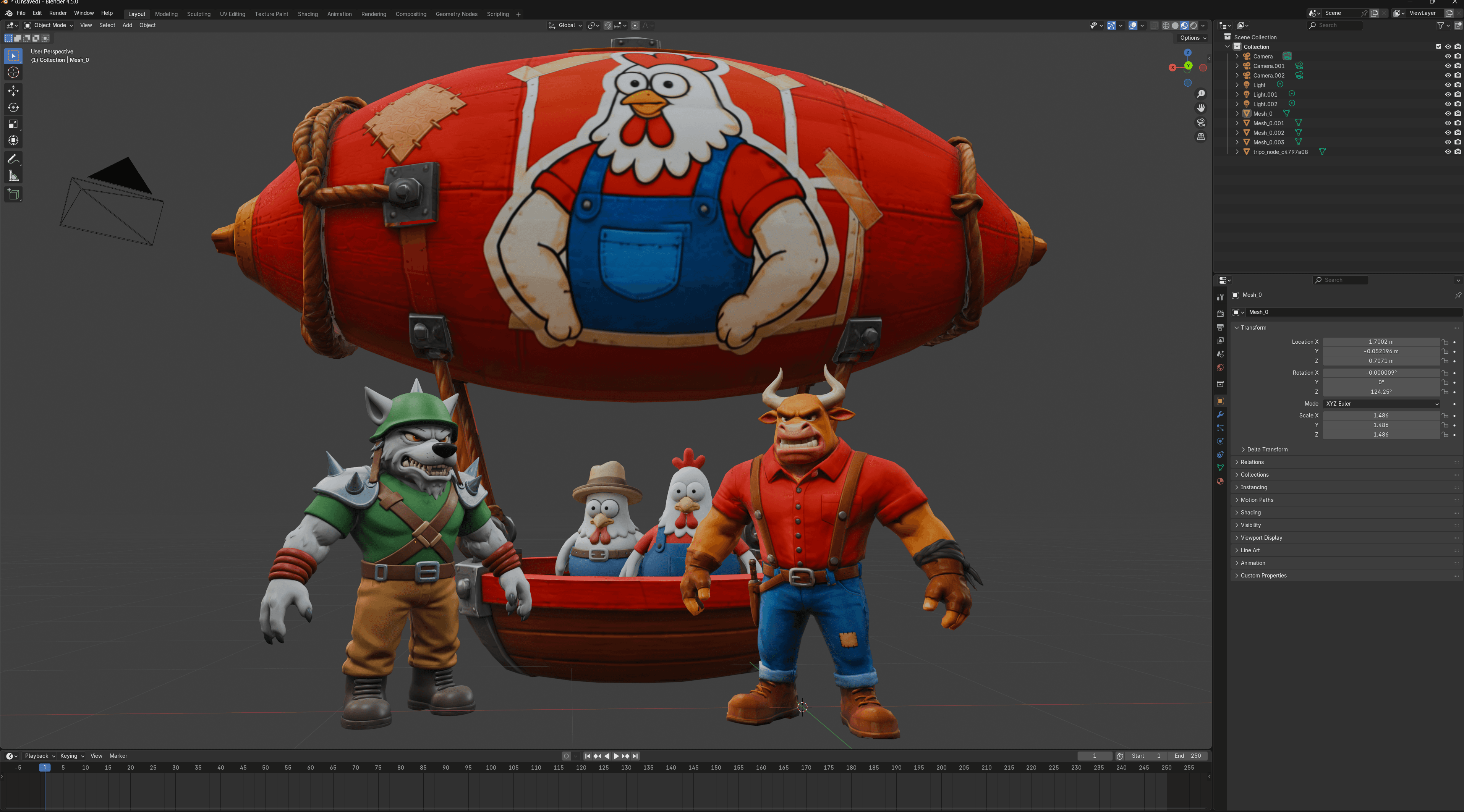 JaloGames characters and airship modeled in Blender