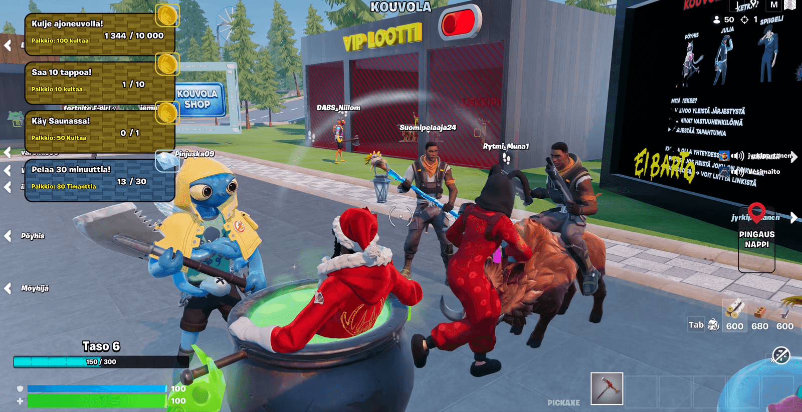 Players gathered around the shop and loot area in the Kouvola Fortnite map